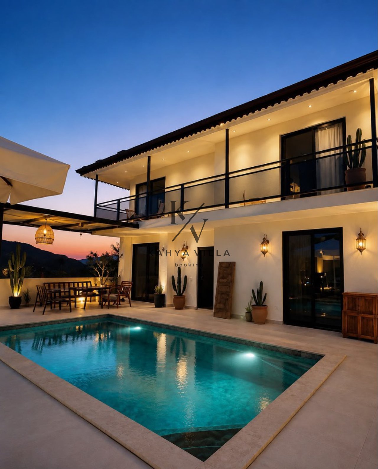 Villa Kaktüs | Kalkan Bezirgan'da 4 Kişilik Ortak Jakuzili Özel Havuzlu Villa