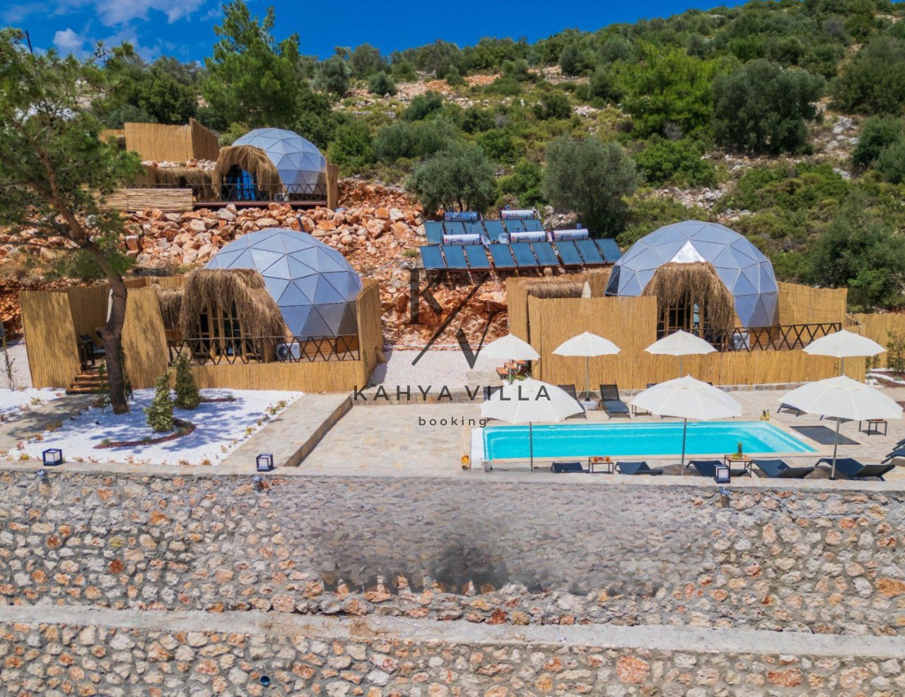 Villa Dome C/4 Kalkan Üzümlü | 2 Kişilik Ortak Havuzlu Jakuzili Balayı Villası